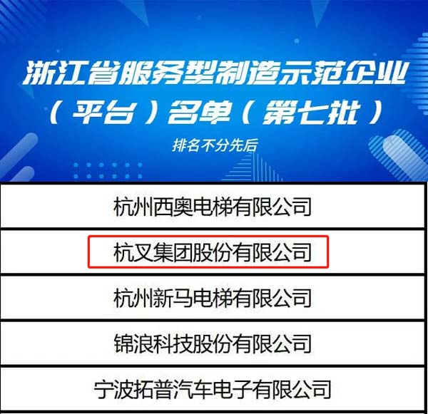 喜訊！杭叉集團(tuán)榮列浙江省服務(wù)型制造示范企業(yè)名單